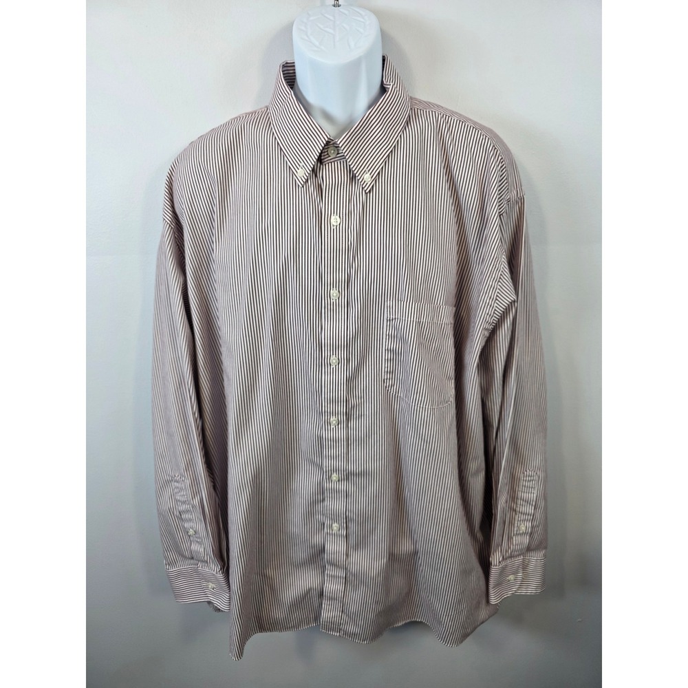 Van Heusen Mens Burgundy White Striped Pinpoint Wrinkle Free Shirt 19.5 34/35